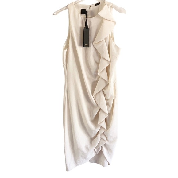 Pinko Dress BEBYBLADE Abito White Crepe Ruffle Sheath US -10 - Picture 9 of 16